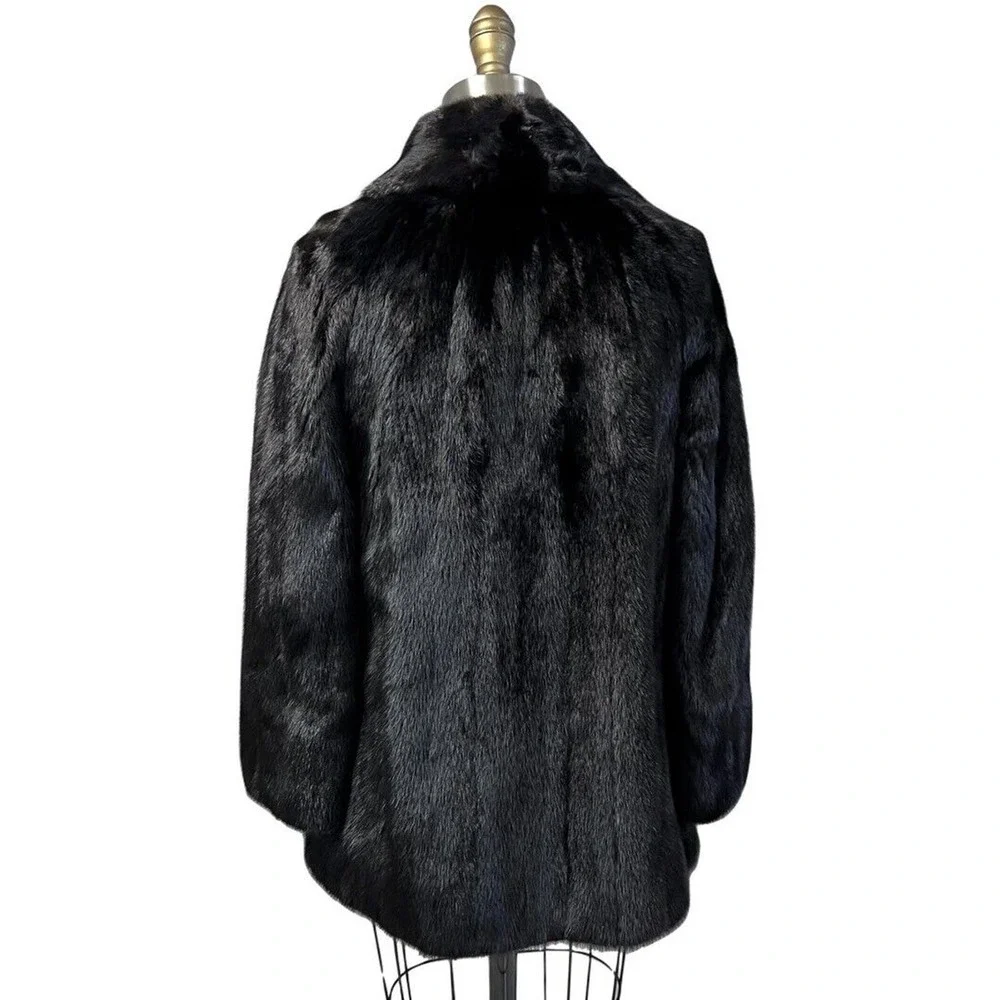 Mob wife Flemington Furs Mink Fur Ranch Natural Blk Mint Sz S/M Matching Hat vtg - Picture 9 of 16
